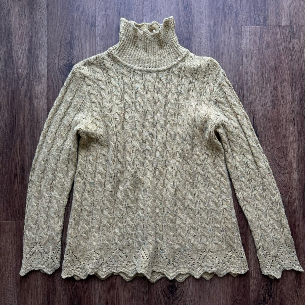 Vintage Alain Manoukian Italy Merino Wool Sweater Turtleneck Lace Cable Knit - Picture 8 of 17